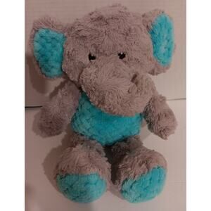Elephant Stuffed Animal Gray & Teal Super Soft & a Rattle Inside 9.5"